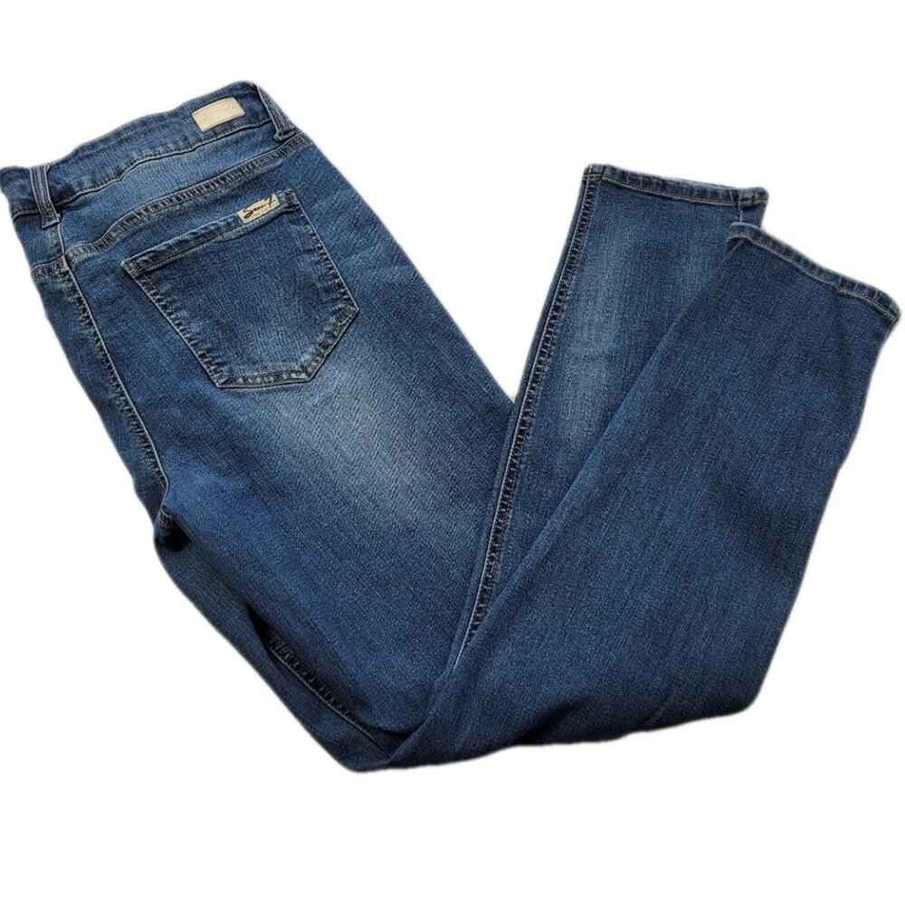 Seven7 Skinny Sure-Shaper Jeans Dark Wash Light Distressing Whiskering size 8